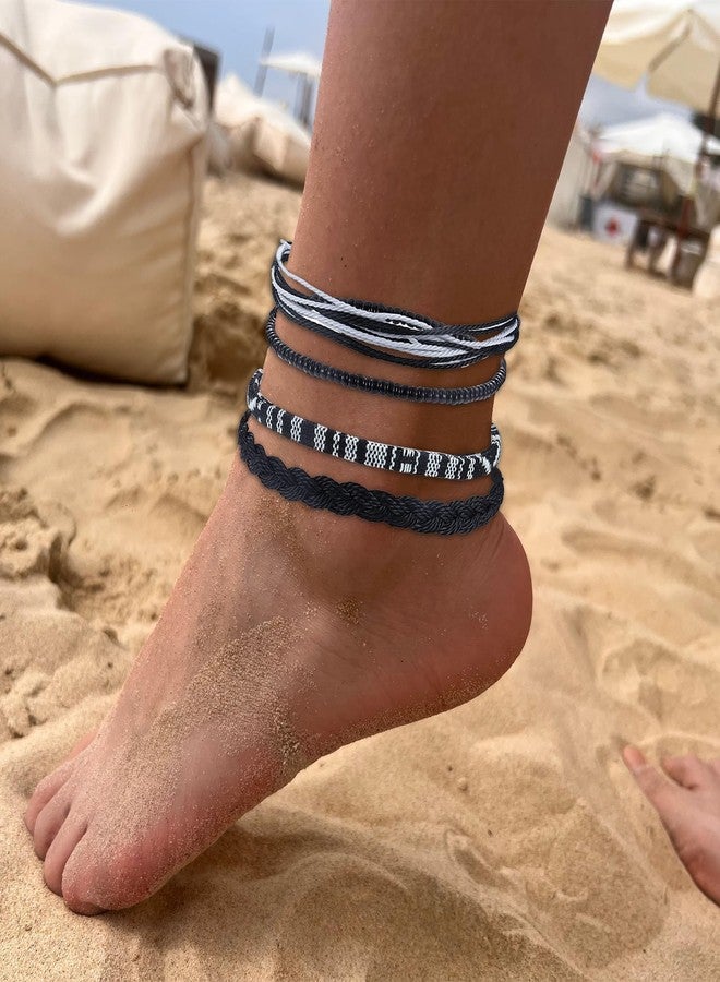 PINCHUAN Beach Summer Ankle Bracelet for Women Handmade Braided Adjustable Beaded Anklets String Ankle Bracelets Waterproof Surfer Beach Bracelets String Rope Ankle Bracelet Jewelry-Black - Image 5